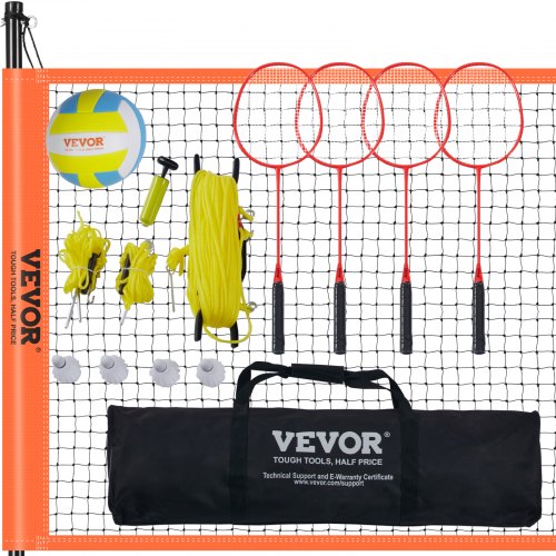 Volleyball and Badminton Set, Outdoor Portable Badminton Net, Adjustable Height Steel Poles, Professional Combo Set with PVC Volleyball, Pump, Carrying Bag, Easy Setup for Backyard Beach Lawn