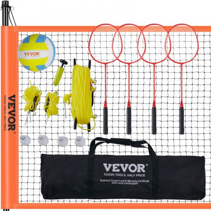 Volleyball and Badminton Set, Outdoor Portable Badminton Net, Adjustable Height Steel Poles, Professional Combo Set with PVC Volleyball, Pump, Carrying Bag, Easy Setup for Backyard Beach Lawn