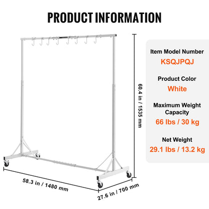 Painting Rack, 5 ft-7 ft Adjustable Height, 66 lbs Capacity Automotive Paint Rack Stand, 8 Hooks Painting Drying Rack with 4 Swiveling Wheels, Auto Body Stand for Auto Repair Shops & Garage