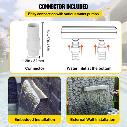 147 x 11 x 8 cm dekorativ vattenfallsfontän i rostfritt stål för trädgårdsdamm inomhus och utomhus