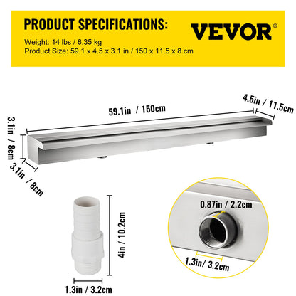 147 x 11 x 8 cm dekorativ vattenfallsfontän i rostfritt stål för trädgårdsdamm inomhus och utomhus