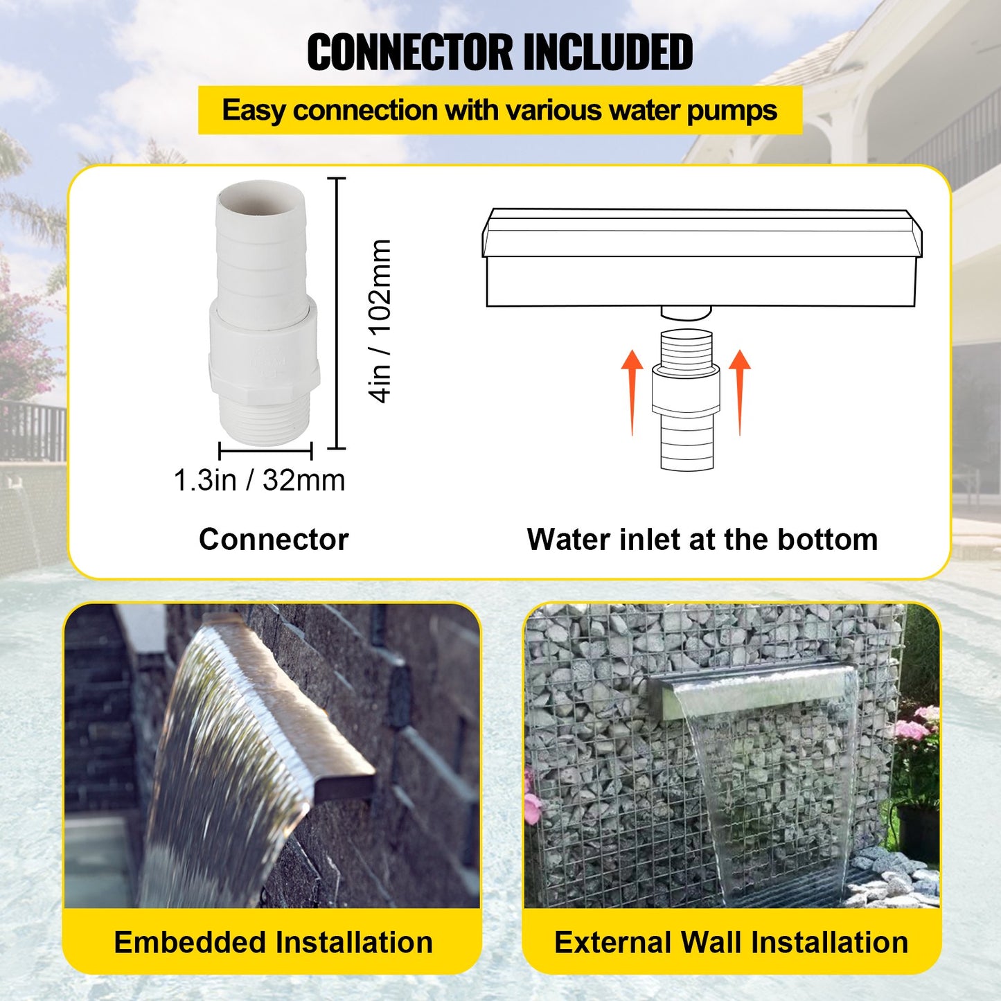 30 cm x 11,4 cm x 7,9 cm Dekorativ vattenfallsfontän i rostfritt stål för trädgårdsdamm inomhus och utomhus
