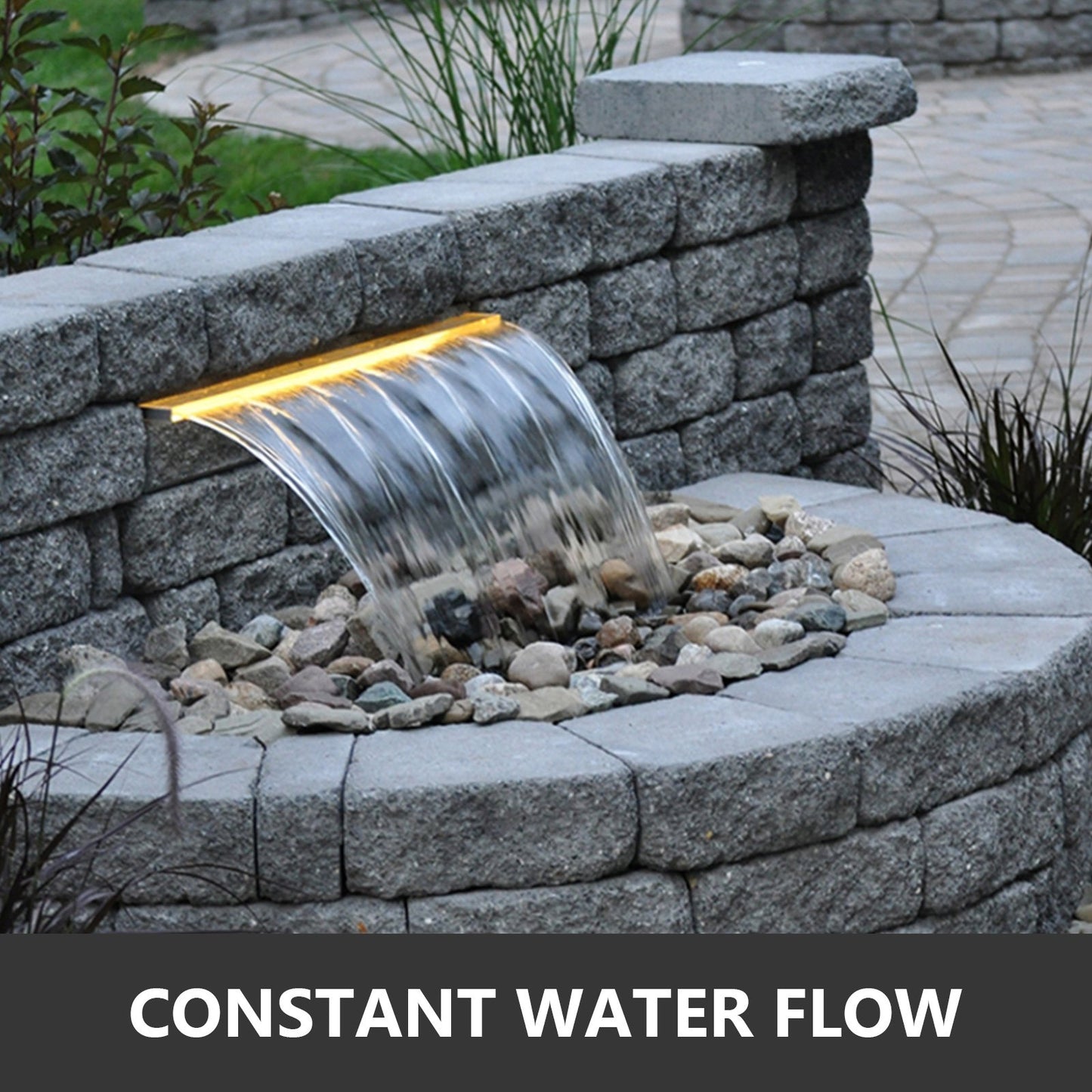 Stainless Steel Waterfall Pool Fountain 17.7 x 4.5 x 3.1 Inch Rectangular Pool Fountain with LED Strip Light Constructed Stainless Steel Swimming Pond Waterfall Blade Cascade
