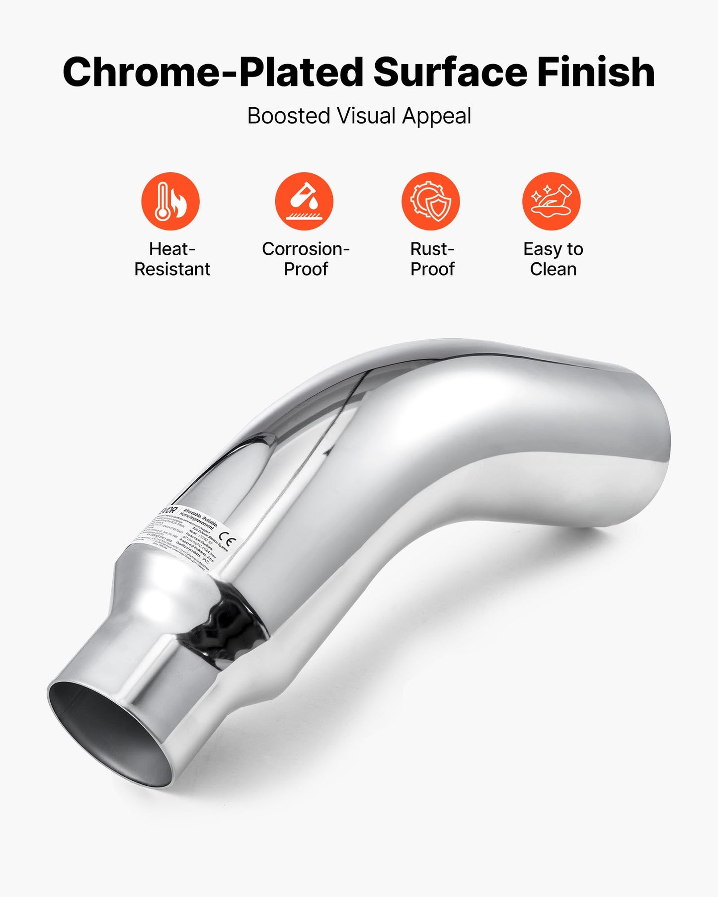 Elbow Exhaust Tip, 101.6mm Inlet, 152.4mm Outlet, 584mm Overall Length, Chrome Turn Down Exhaust Tip with Clamp for Truck/Sedan/Sports Car/SUV, Chrome Structure for High Temperature Resistance