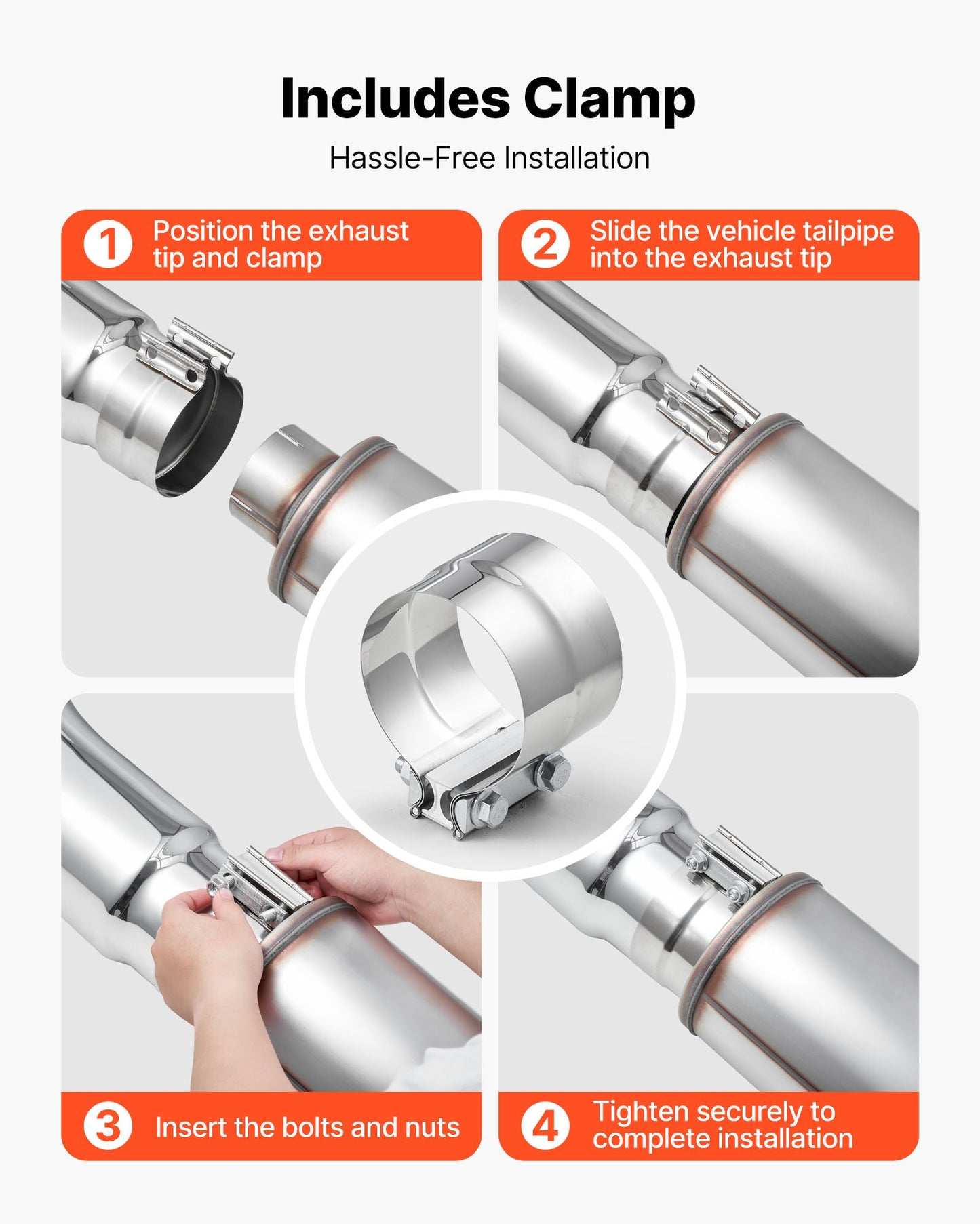 Elbow Exhaust Tip, 101.6mm Inlet, 127mm Outlet, 584mm Overall Length, Chrome Turn Down Exhaust Tip with Clamp for Truck, Sedan, Sports Car, SUV, Chrome Structure for High Temperature Resistance