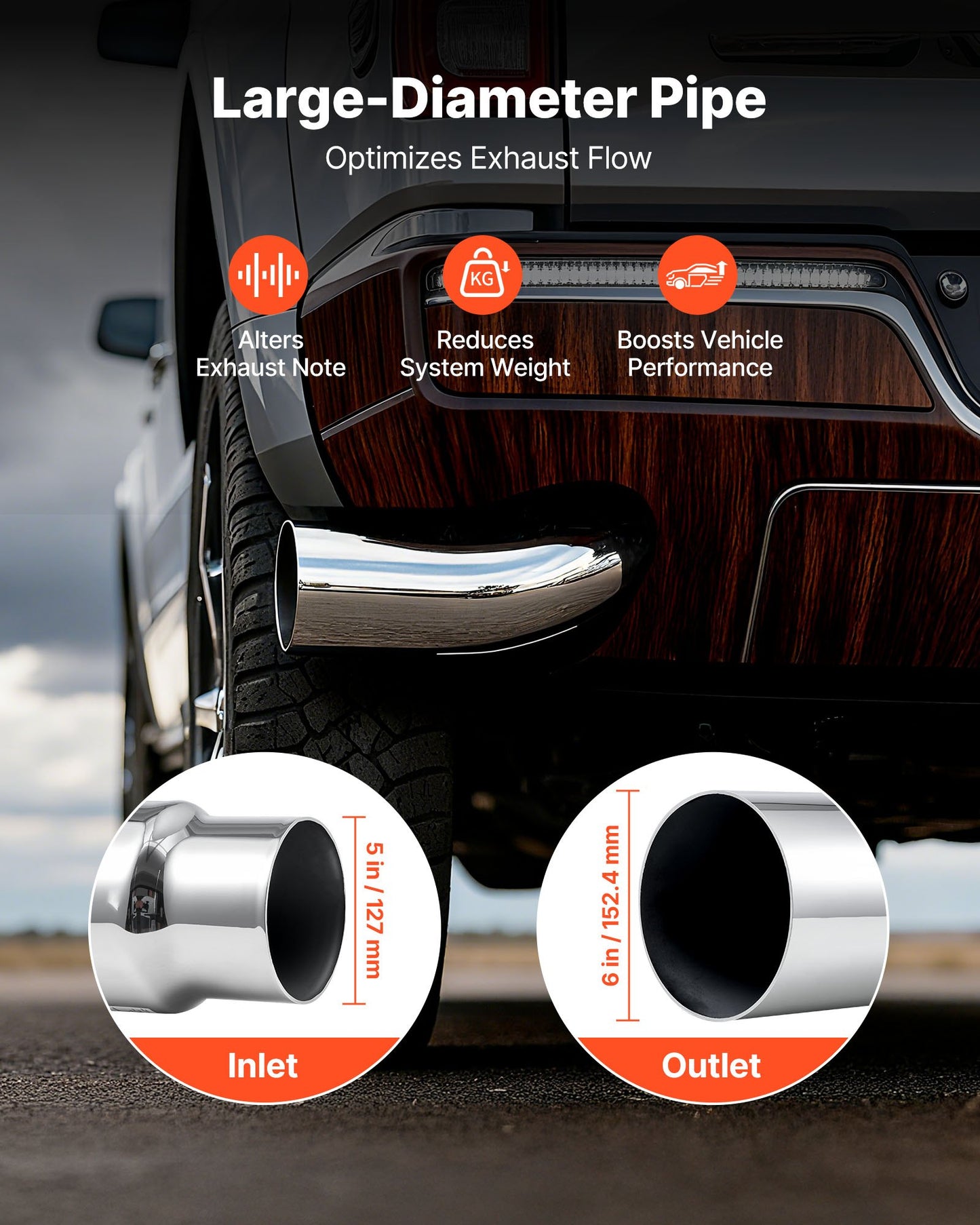 Elbow Exhaust Tip, 127mm Inlet, 152.4mm Outlet, 584mm Overall Length, Chrome Turn Down Exhaust Tip with Clamp for Truck, Sedan, Sports Car, SUV, Chrome Structure for High Temperature Resistance