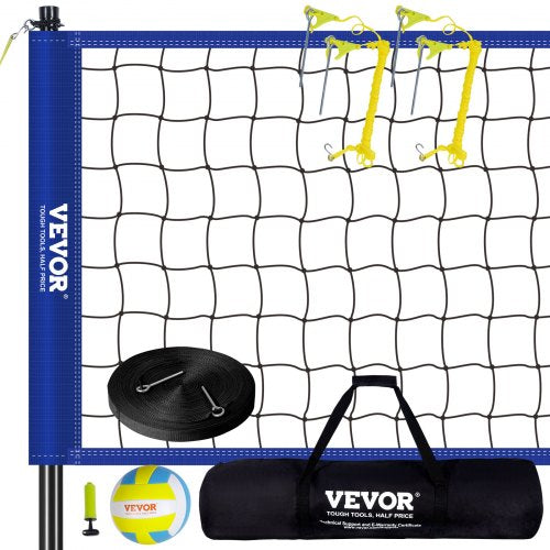Bärbart volleybollnätsystem för utomhusbruk, justerbara stålstänger, professionellt volleybollset med PVC-volleyboll, pump, bärväska, kraftigt volleybollnät för trädgård, strand, gräsmatta