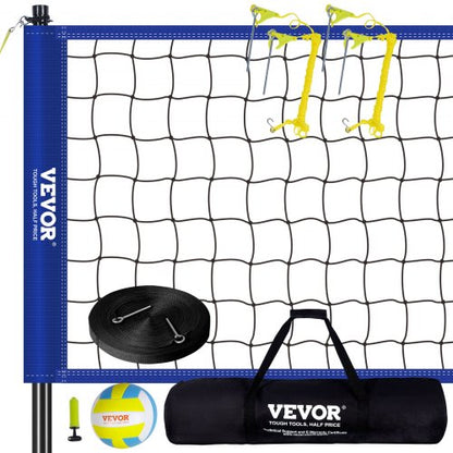Bärbart volleybollnätsystem för utomhusbruk, justerbara stålstänger, professionellt volleybollset med PVC-volleyboll, pump, bärväska, kraftigt volleybollnät för trädgård, strand, gräsmatta