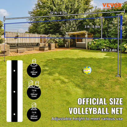 Bärbart volleybollnätsystem för utomhusbruk, justerbara stålstänger, professionellt volleybollset med PVC-volleyboll, pump, bärväska, kraftigt volleybollnät för trädgård, strand, gräsmatta
