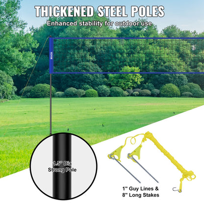 Bärbart volleybollnätsystem för utomhusbruk, justerbara stålstänger, professionellt volleybollset med PVC-volleyboll, pump, bärväska, kraftigt volleybollnät för trädgård, strand, gräsmatta