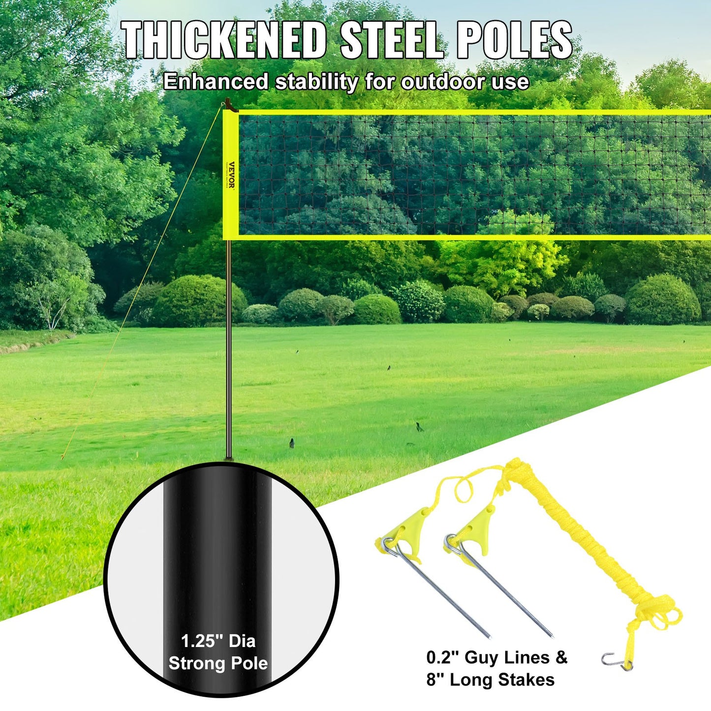 Outdoor Portable Volleyball Net System, Adjustable Height Steel Poles, Professional Volleyball Set with PVC Volleyball, Pump, Carrying Bag, Heavy Duty Volleyball Net for Backyard, Beach, Lawn