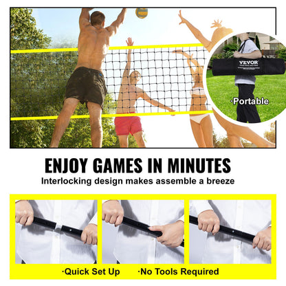 Outdoor Portable Volleyball Net System, Adjustable Height Steel Poles, Professional Volleyball Set with PVC Volleyball, Pump, Carrying Bag, Heavy Duty Volleyball Net for Backyard, Beach, Lawn