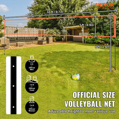Outdoor Portable Volleyball Net System, Adjustable Height Aluminum Poles, Professional Volleyball Set with PVC Volleyball, Pump, Carrying Bag, Heavy Duty Volleyball Net for Backyard, Beach, Lawn