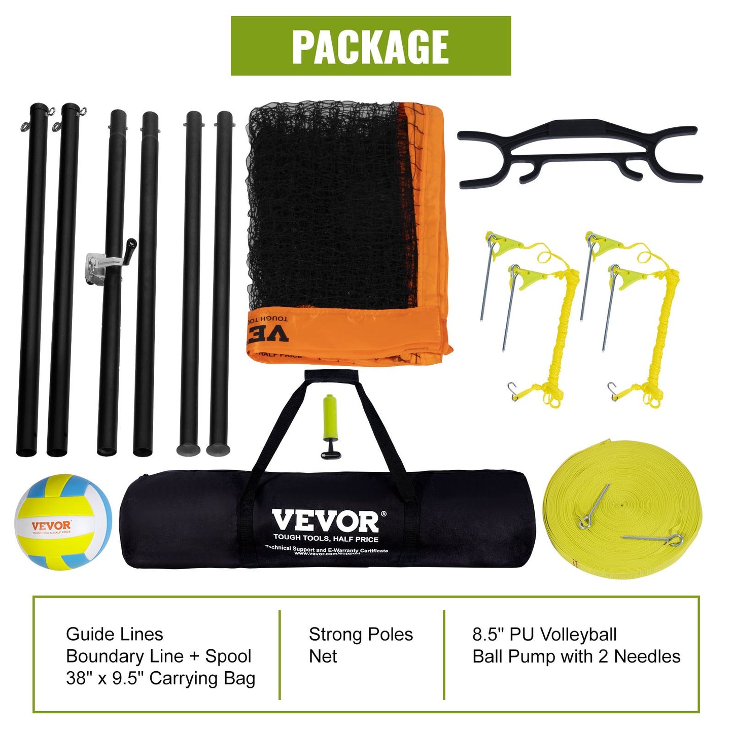 Outdoor Portable Volleyball Net System, Adjustable Height Aluminum Poles, Professional Volleyball Set with PVC Volleyball, Pump, Carrying Bag, Heavy Duty Volleyball Net for Backyard, Beach, Lawn
