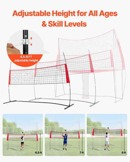 2-in-1 Volleyball Training Net System, Freely Height-Adjustable Practice Equipment with Ball Return, Portable Net Station, Easy Setup for Backyard Indoor Outdoor Serving Spiking Improve Accuracy