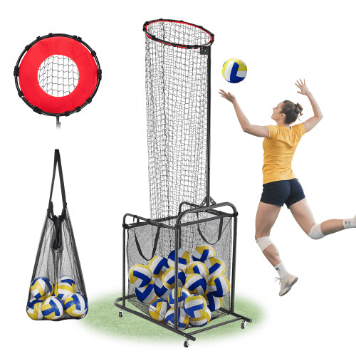 Träningsutrustning för volleybollträning, vinkel- och höjdjusterbar volleybolltränare, bärbart träningsnät med vagn, hjul, bärväska, målnät för inomhus- och utomhusservering