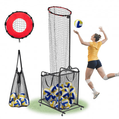 Träningsutrustning för volleybollträning, vinkel- och höjdjusterbar volleybolltränare, bärbart träningsnät med vagn, hjul, bärväska, målnät för inomhus- och utomhusservering