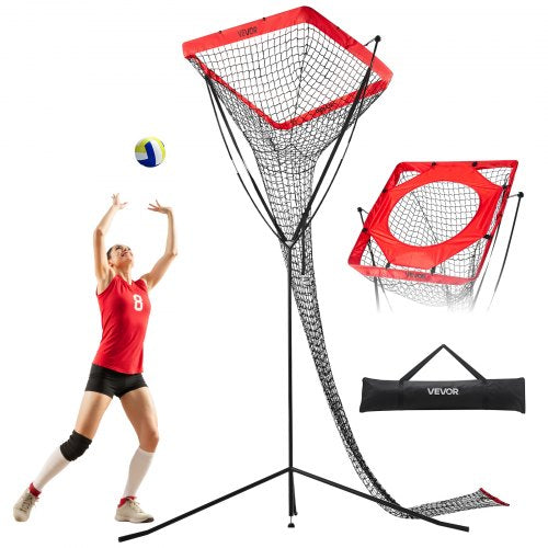 Träningsutrustning för volleybollträning, vinkel- och höjdjusterbar volleybolltränare, bärbart träningsnät med stålbas, bärväska, målnät för inomhus- och utomhusservering