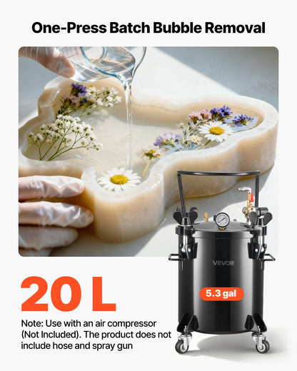 Tryckbehållare för färg, 20 l kraftig tryckbehållare i stål, sprayfärgsbehållare med tre snabbkopplingar för hemmabruk, gör-det-själv, konstskapelser, tankar med stor diameter