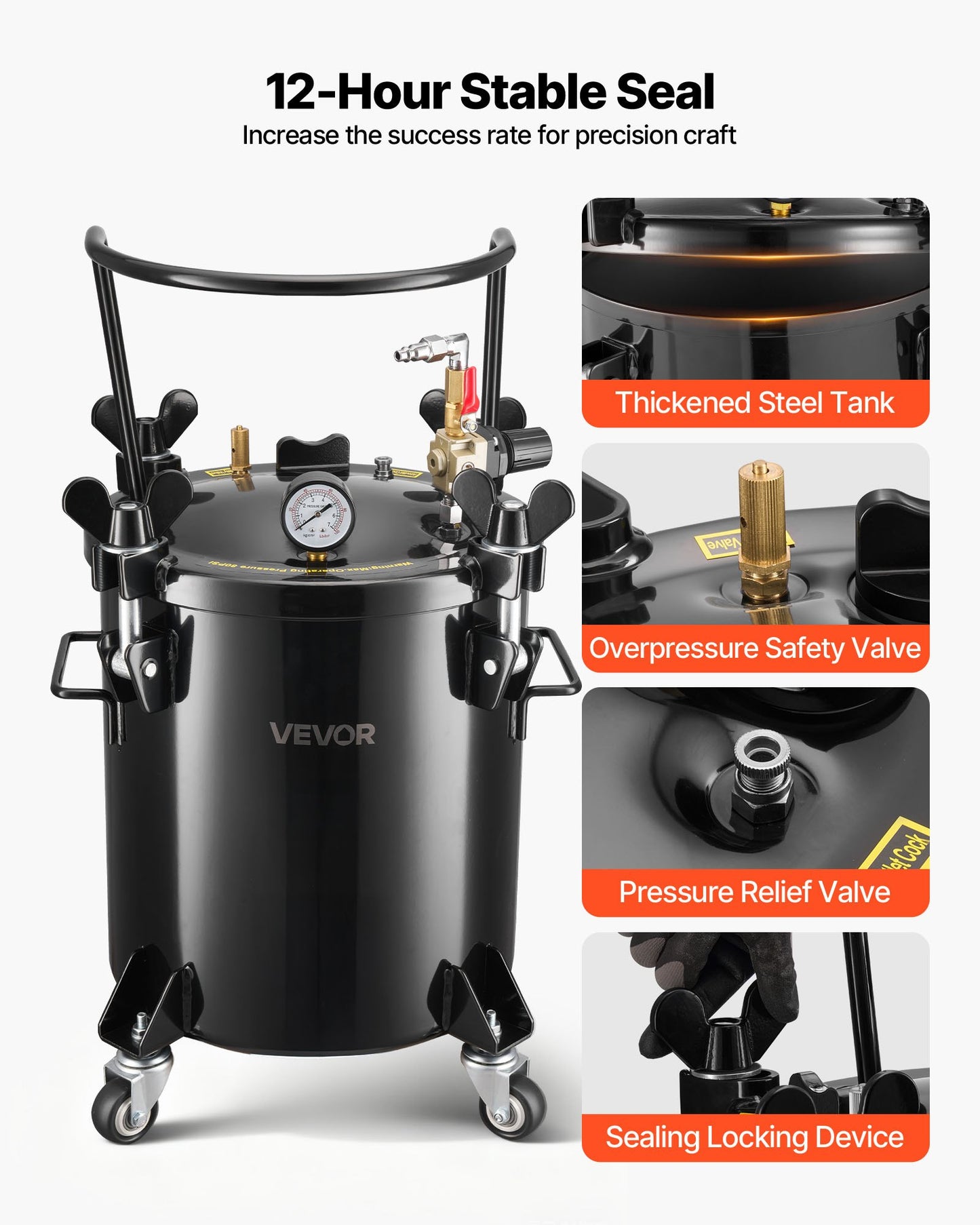 Tryckbehållare för färg, 20 l kraftig tryckbehållare i stål, sprayfärgsbehållare med tre snabbkopplingar för hemmabruk, gör-det-själv, konstskapelser, tankar med stor diameter