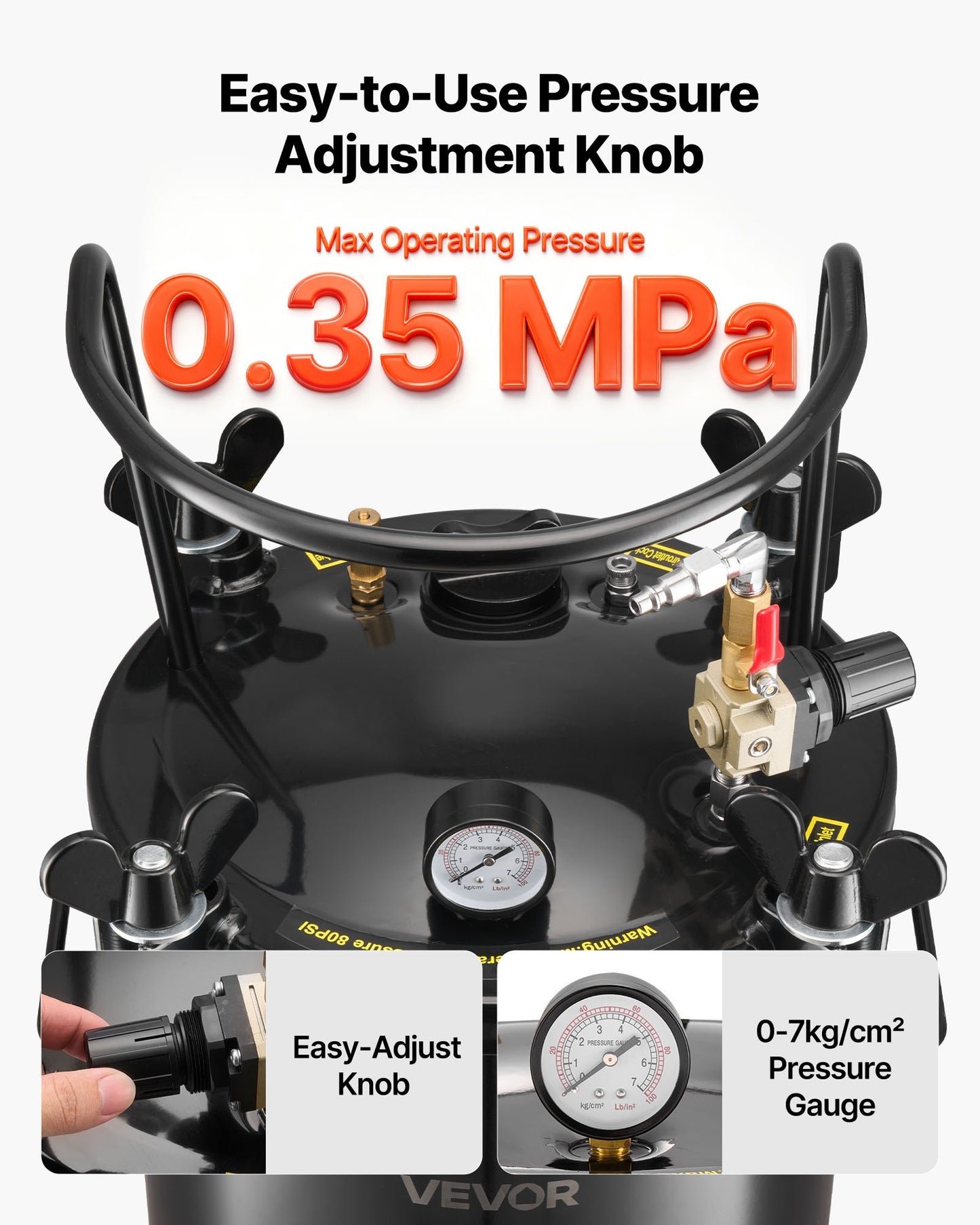 Tryckbehållare för färg, 20 l kraftig tryckbehållare i stål, sprayfärgsbehållare med tre snabbkopplingar för hemmabruk, gör-det-själv, konstskapelser, tankar med stor diameter