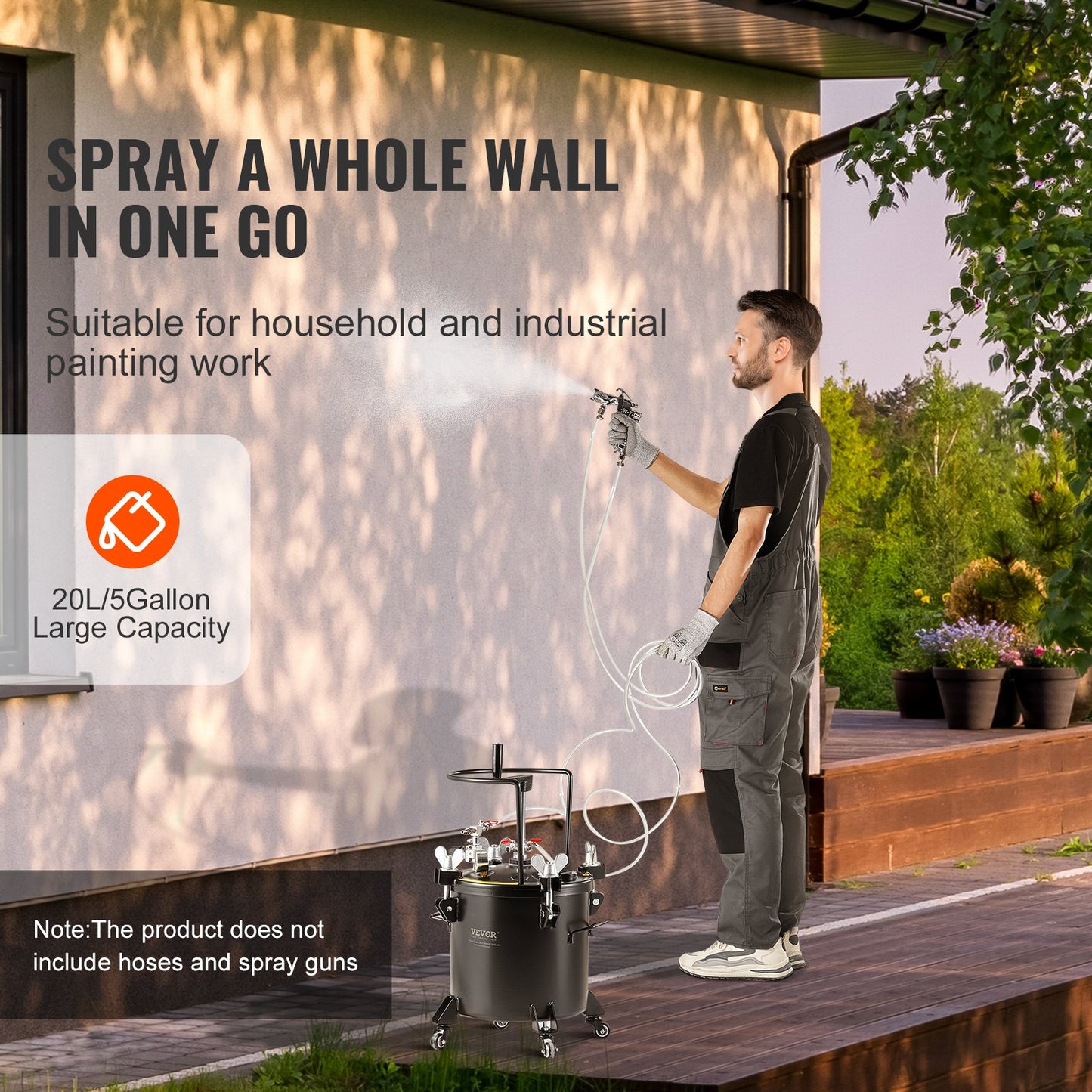 Spray Paint Pressure Pot, 20L/5gal Pressure Pot Tank, 70 psi Adjustale Pressure, Steel Pressure Pot Paint Tank with Casters and Leak Repair Sealant, for Home Decor and Industry Painting