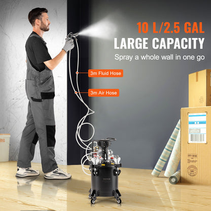 Spray Paint Pressure Pot, 10 L/2.5 gal Fully Automatic Stirring Pressure Pot Tank, 70 psi Adjustale Pressure, Pressure Pot Paint Tank with Spray Gun and Hoses, for Home Decor Industry Painting