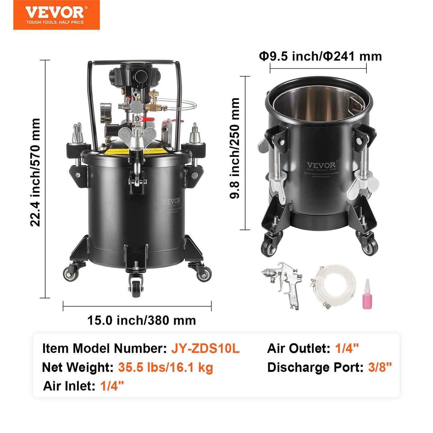 Spray Paint Pressure Pot, 10 L/2.5 gal Fully Automatic Stirring Pressure Pot Tank, 70 psi Adjustale Pressure, Pressure Pot Paint Tank with Spray Gun and Hoses, for Home Decor Industry Painting