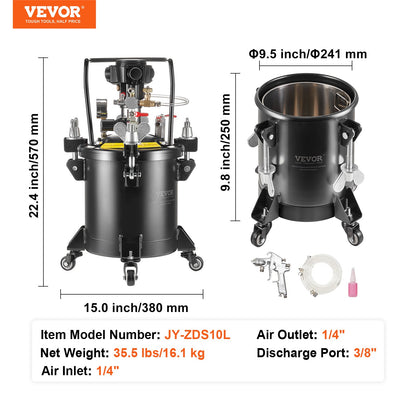 Spray Paint Pressure Pot, 10 L/2.5 gal Fully Automatic Stirring Pressure Pot Tank, 70 psi Adjustale Pressure, Pressure Pot Paint Tank with Spray Gun and Hoses, for Home Decor Industry Painting