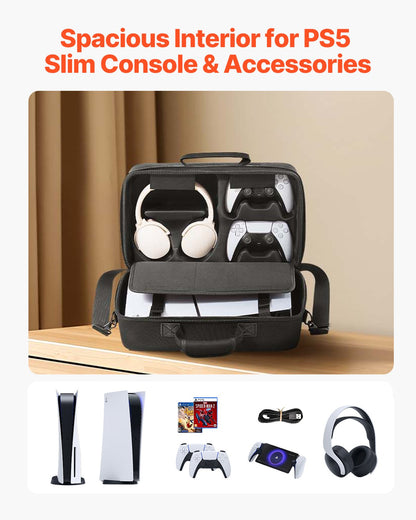 PS5 bärväska, reseväska för Playstation 5 Slim stötsäker EVA, mjukt innerfoder och vadderade avdelare för extra skydd, rymlig design med bärhandtag för förvaring, hem och fest