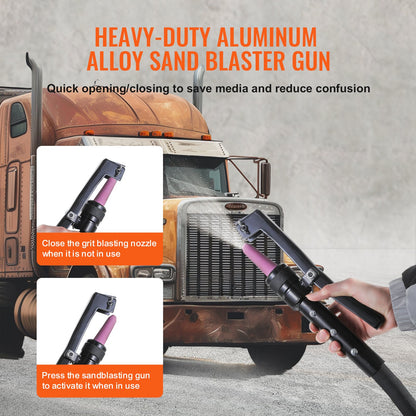 37.9 L Heavy-Duty Sand Blaster 60-110 PSI with 2 Nozzles & 7.5ft/228.6 cm Hose