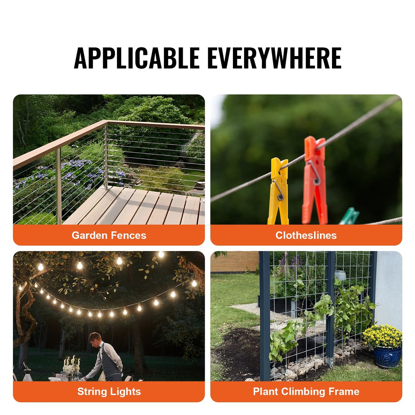 Stålvajersats, 1/8" 100 fot 304 rostfritt stålvajer med 59 tillbehör, 650 lbs brottstyrka, 7x7 trådar konstruktion marin flygplanskvalitet för ledstång trappstäckning utomhus