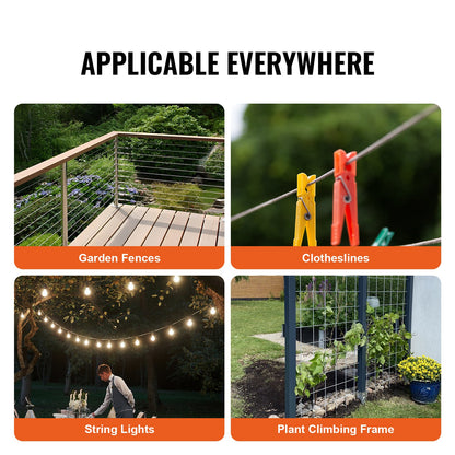 Stålvajersats, 1/8" 100 fot 304 rostfritt stålvajer med 59 tillbehör, 650 lbs brottstyrka, 7x7 trådar konstruktion marin flygplanskvalitet för ledstång trappstäckning utomhus