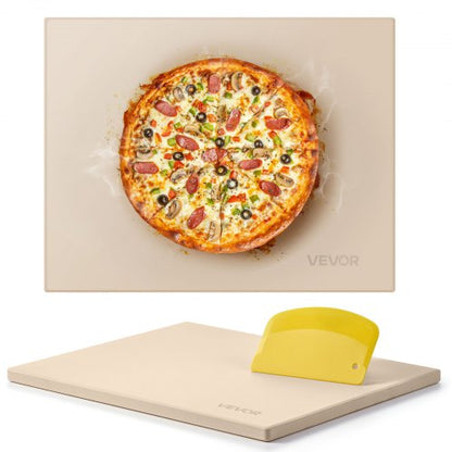 Pizza Stone, 38 x 30 cm Rectangular Cordierite Pizza Stone, Extra Large Baking-Stone with Scraper, 15 mm Thick Heat-Resistant Cordierite, for Kitchen Oven, Baking Bread & Pizzas, BBQ Grilling