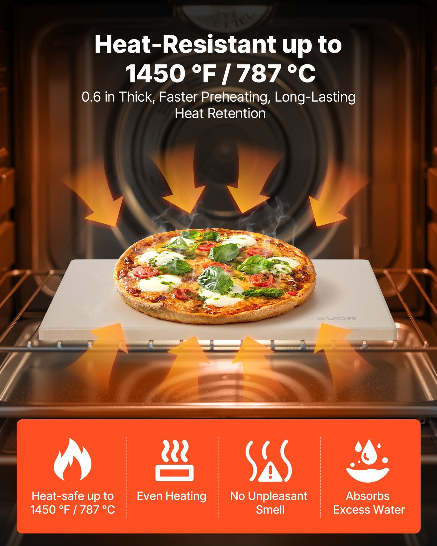 Pizzasten, 38 x 30 cm rektangulär pizzasten i kordierit, extra stor baksten med skrapa, 15 mm tjock värmebeständig kordierit, för köksugn, bakning av bröd och pizzor, grillning