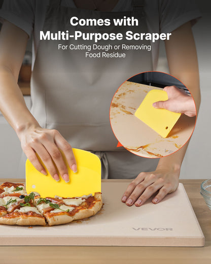 Pizzasten, 38 x 30 cm rektangulär pizzasten i kordierit, extra stor baksten med skrapa, 15 mm tjock värmebeständig kordierit, för köksugn, bakning av bröd och pizzor, grillning