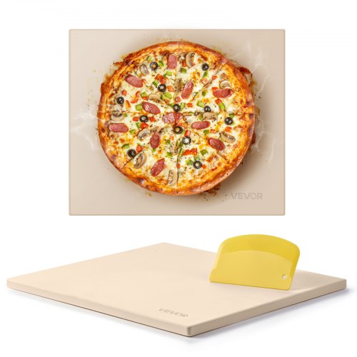 Pizza Stone, 406 x 355 mm Rectangular Cordierite Pizza Stone, Extra Large Baking-Stone with Scraper, 15 mm Thick Heat-Resistant Cordierite, for Kitchen Oven, Baking Bread & Pizzas, BBQ Grilling