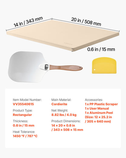 Pizzasten, 508 x 355 mm Rektangulär pizzasten i kordierit, extra stor baksten med aluminiumskal, 15 mm tjock värmebeständig kordierit, för ugn, brödbakning och pizzor, grillning