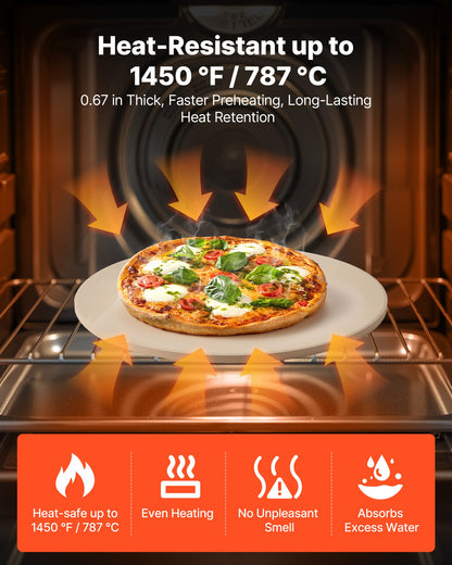 Pizza Stone, 381 mm Round Cordierite Pizza Stone, Extra Large Baking-Stone with Aluminum Peel, 17 mm Thickness Heat-Resistant Cooking Cordierite, for Kitchen Oven, Baking Pizzas, BBQ Grilling