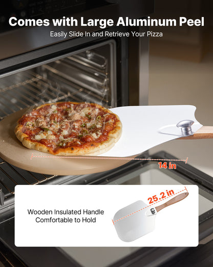 Pizzasten, 381 mm rund pizzasten i kordierit, extra stor baksten med aluminiumskal, 17 mm tjocklek, värmebeständig matlagningskordierit, för köksugn, pizzbakning, grillning