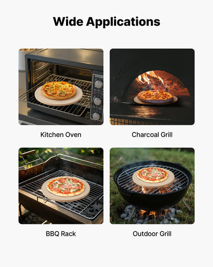 Pizza Stone, 381 mm Round Cordierite Pizza Stone, Extra Large Baking-Stone with Aluminum Peel, 17 mm Thickness Heat-Resistant Cooking Cordierite, for Kitchen Oven, Baking Pizzas, BBQ Grilling
