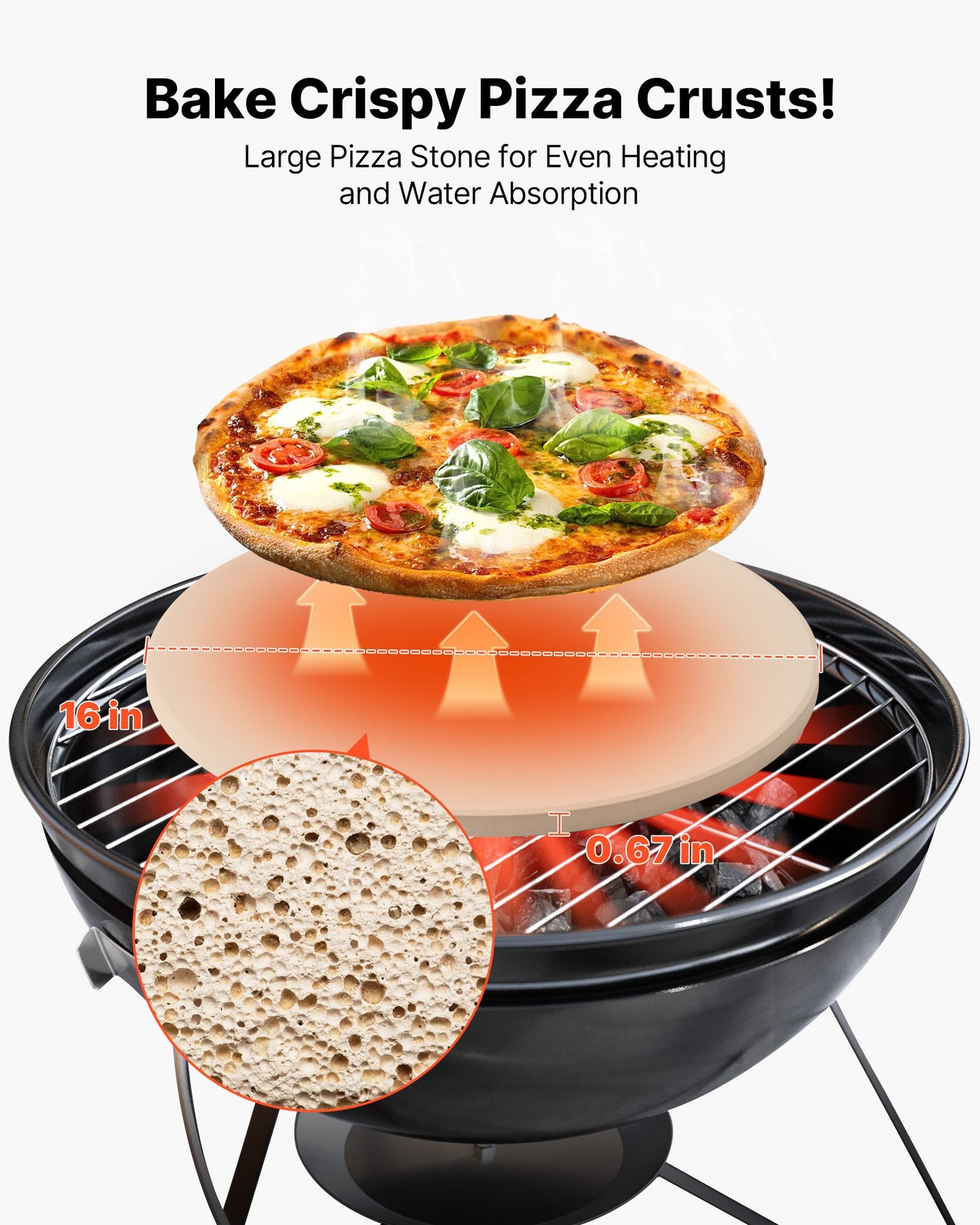 Pizza Stone, 406 mm Round Cordierite Pizza Stone, Extra Large Baking-Stone with a Durable Stand, 17 mm Thickness Heat-Resistant Cooking Cordierite, for Kitchen Oven, Baking Pizzas, BBQ Grilling