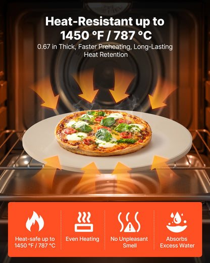 Pizza Stone, 406 mm Round Cordierite Pizza Stone, Extra Large Baking-Stone with a Durable Stand, 17 mm Thickness Heat-Resistant Cooking Cordierite, for Kitchen Oven, Baking Pizzas, BBQ Grilling