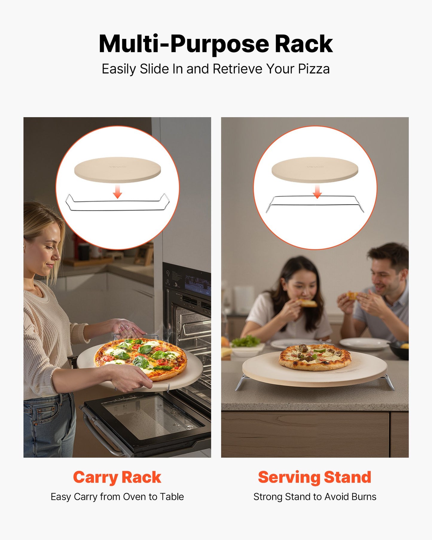 Pizza Stone, 406 mm Round Cordierite Pizza Stone, Extra Large Baking-Stone with a Durable Stand, 17 mm Thickness Heat-Resistant Cooking Cordierite, for Kitchen Oven, Baking Pizzas, BBQ Grilling