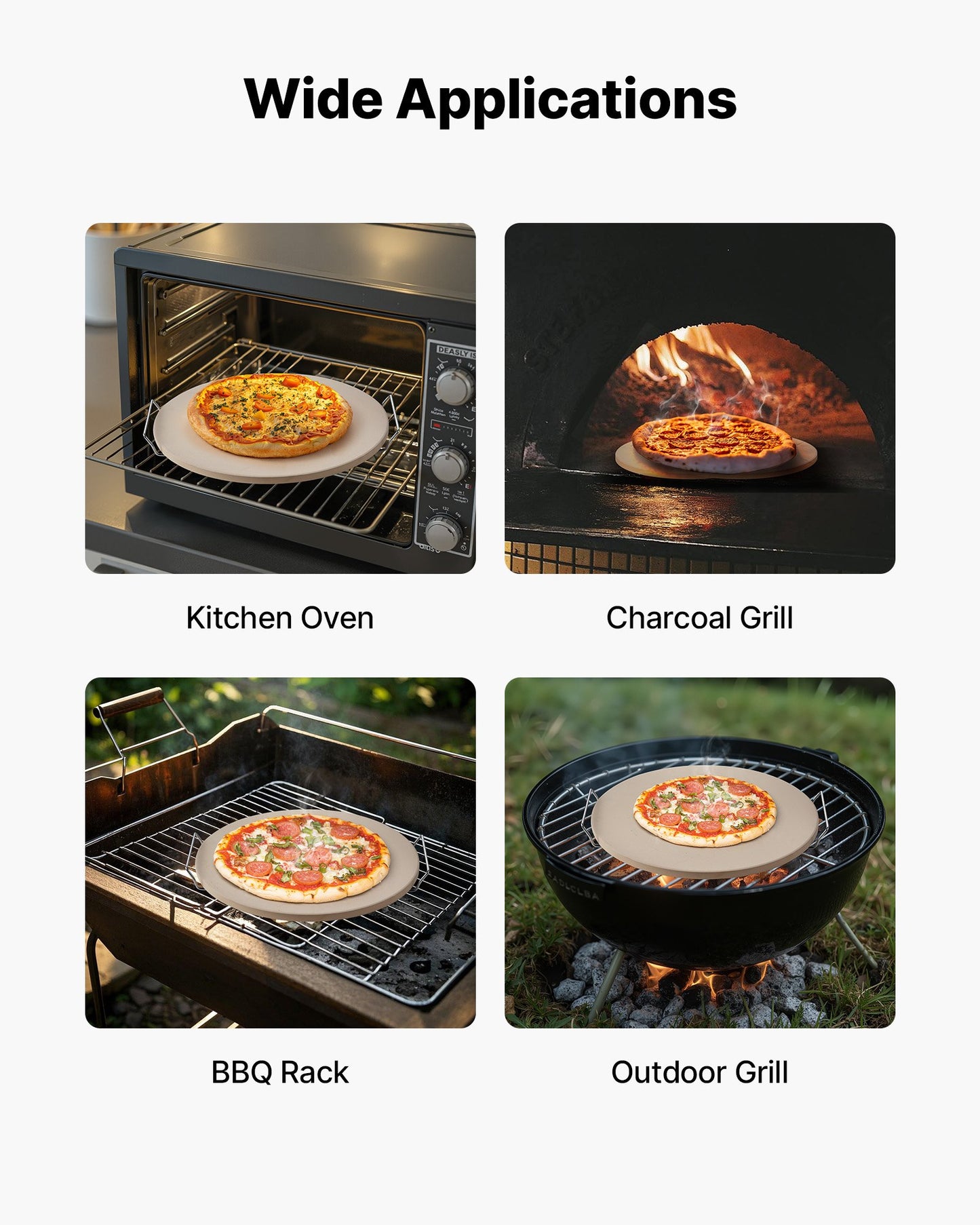 Pizza Stone, 406 mm Round Cordierite Pizza Stone, Extra Large Baking-Stone with a Durable Stand, 17 mm Thickness Heat-Resistant Cooking Cordierite, for Kitchen Oven, Baking Pizzas, BBQ Grilling