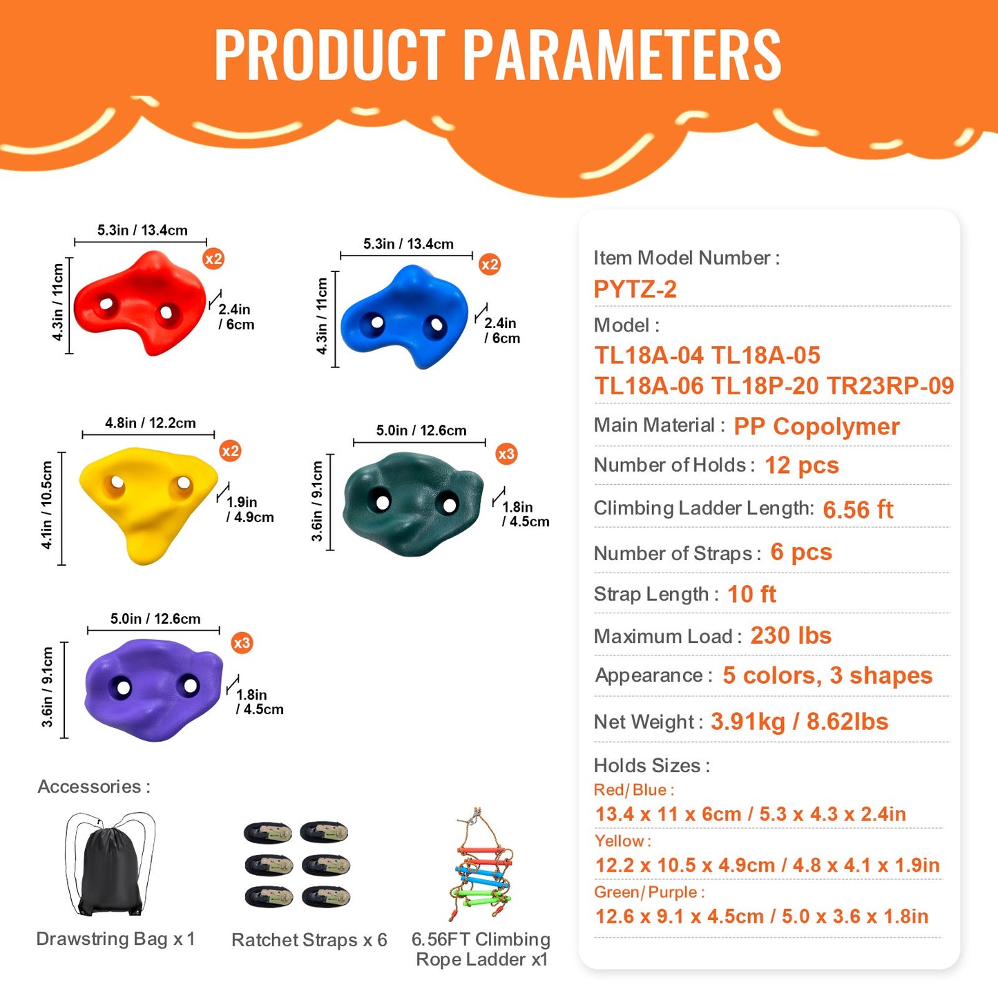 Ninja trädklättersats, 12 trädklättergrepp, 6 spärrremmar och en klätterstege, klätterstenar för barn och vuxna, olika färger och former, för utomhusninjakrigare