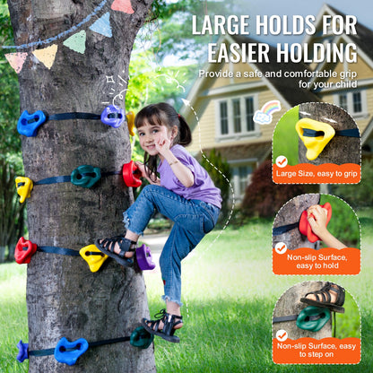 Ninja Tree Climbing Kit, 12 Tree Climbing Holds and 6 Ratchet Straps, Large Climbing Rocks for Kids and Adults Climber, Various Colors and Shapes, for Outdoor Ninja Warrior Obstacle Training