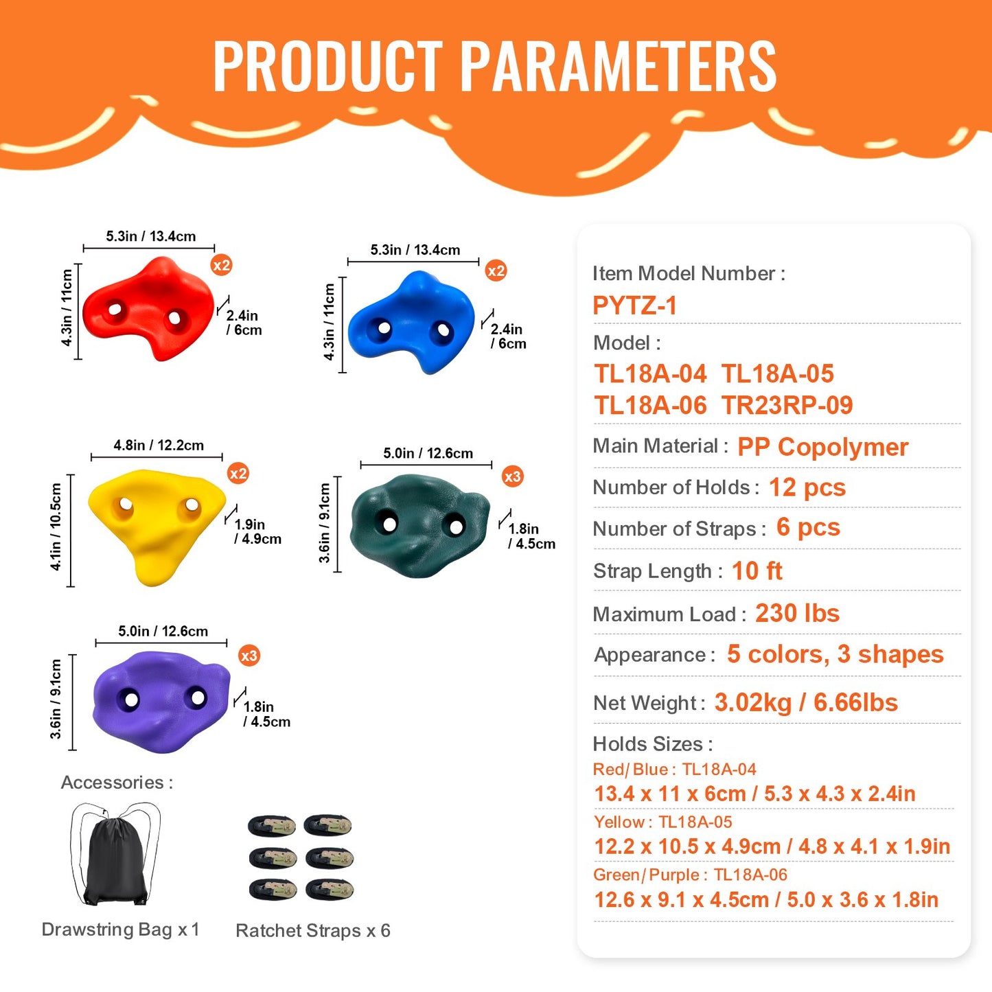 Ninja Tree Climbing Kit, 12 Tree Climbing Holds and 6 Ratchet Straps, Large Climbing Rocks for Kids and Adults Climber, Various Colors and Shapes, for Outdoor Ninja Warrior Obstacle Training