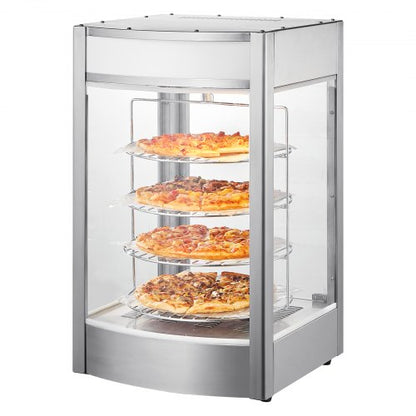 Kommersiell matvärmardisplay för 14" pizza, pizzavärmare i 4 nivåer med roterande ångvärme, 30℃~85℃ temperaturkontroll och temperaturdisplay, 25W ugnsbelysning + LED-display för pizzeria, restaurang