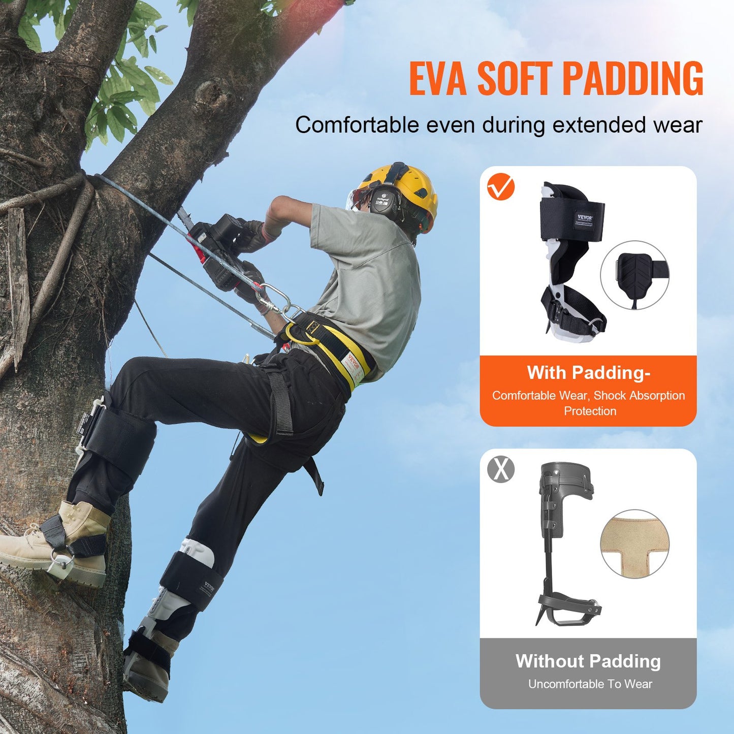 Tree Climbing Spikes, 1 Pair Aluminum Climbing Spurs, 350lbs Load Capacity Tree Climbing Gear with Straps and Spike Protectors, Arborist Equipment for Climbers, Hunting, Fruit Picking, White